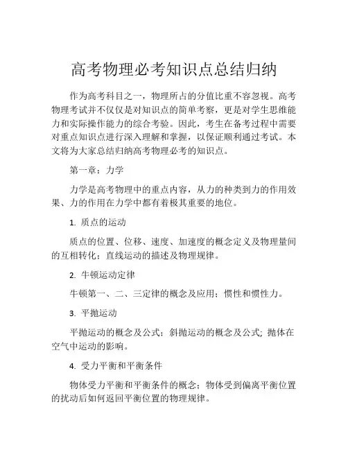 高考物理必考知识点总结归纳