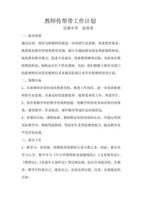教师传帮带工作计划