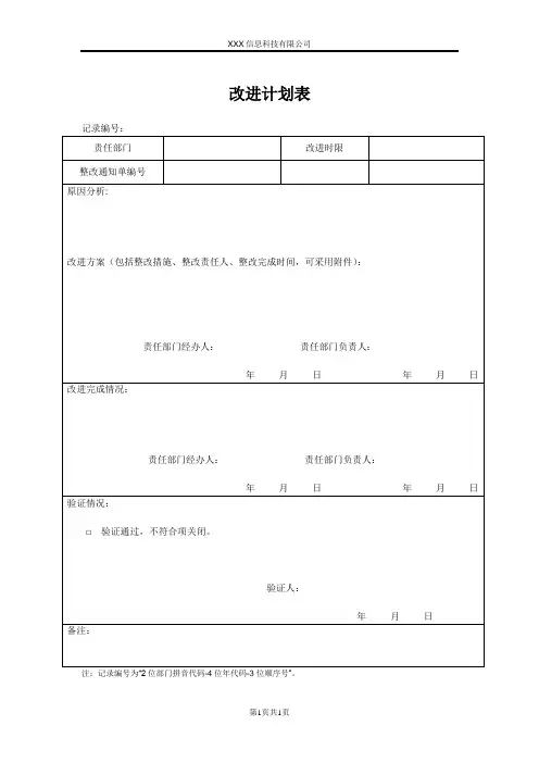 改进计划表