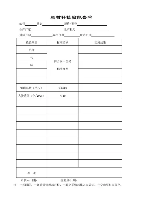 原材料检验报告单模板