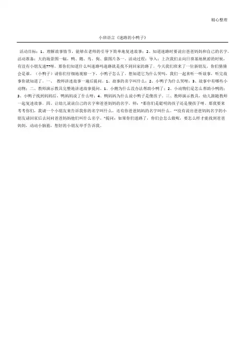 小班语言《迷路的小鸭子》