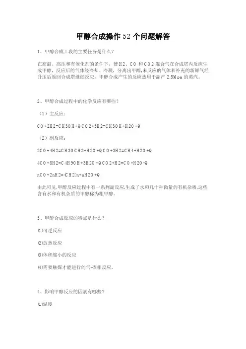 甲醇合成操作52个问题解答.doc
