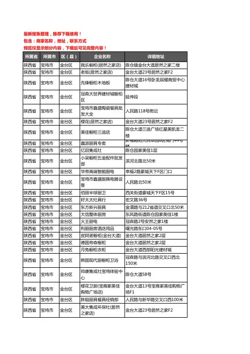 新版陕西省宝鸡市金台区厨卫电器企业公司商家户名录单联系方式地址大全85家