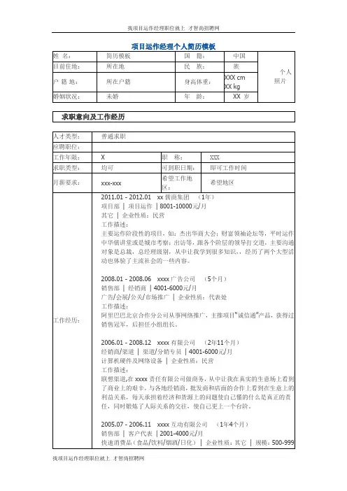 项目运作经理 个人简历模板