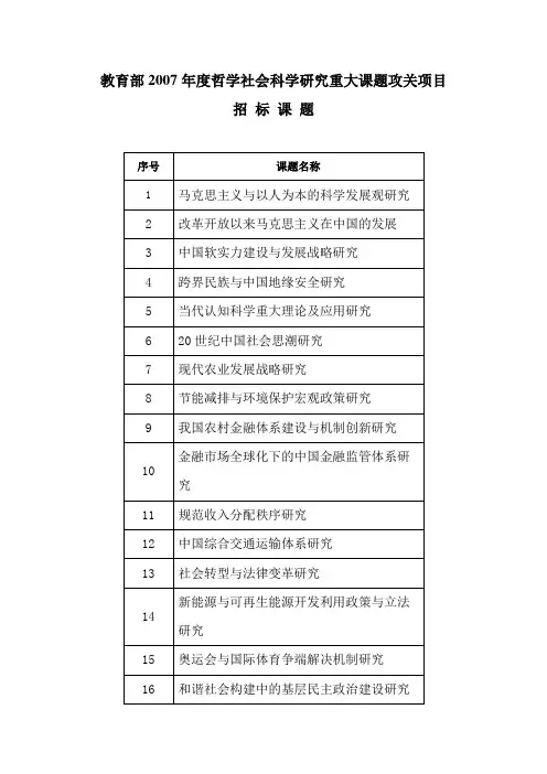 教育部2007年度哲学社会科学研究重大课题攻关项目