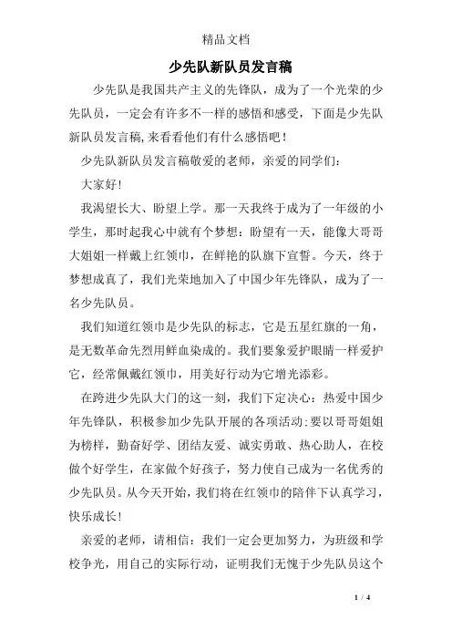 少先队新队员发言稿