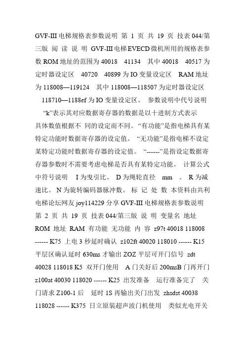 广州日立电梯规格表参数说明