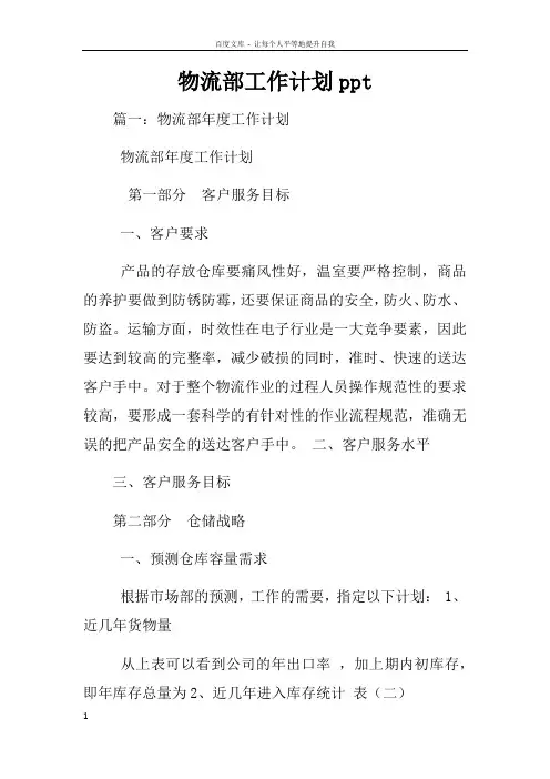 物流部工作计划ppt