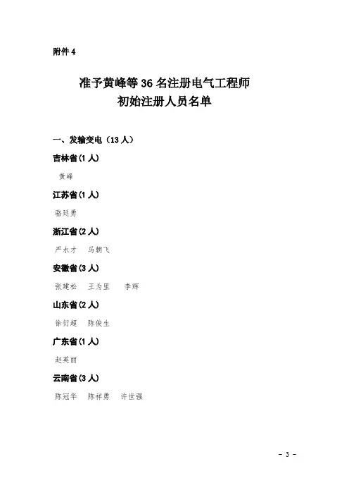 2018年第18批36名注册电气工程师初始注册人员名单