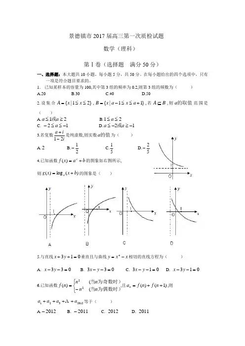 2017届高三第一次质检理科数学试题(含答案)word版