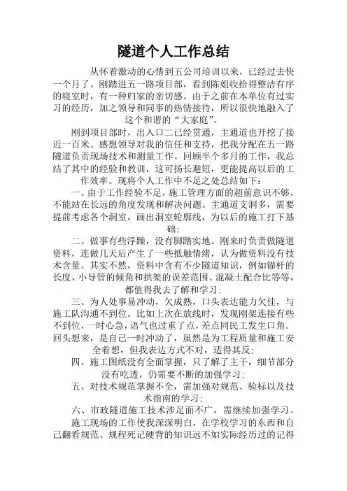 隧道个人工作总结