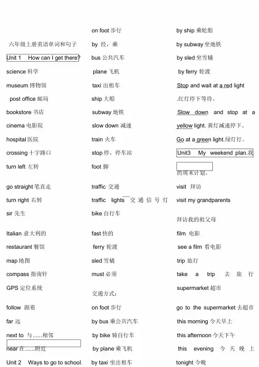 新版人教版小学六年级上英语单词表