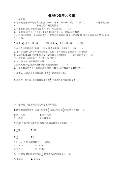 人教版小学六年级数学下册 数与代数单元检测试卷试卷[最新]