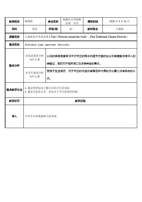 人教版高中英语必修3-Unit 1 Festivals around the w