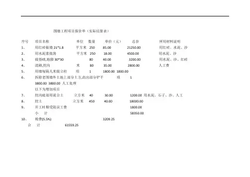 围墙工程项目报价单