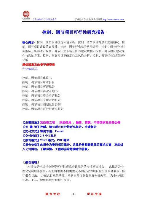 控制、调节项目可行性研究报告