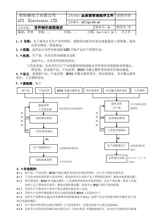 首件制作流程规定
