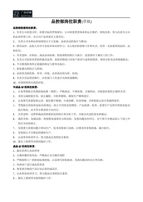 6品检部岗位职责