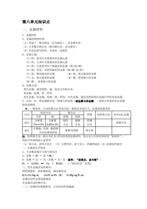 初四化学知识点总结