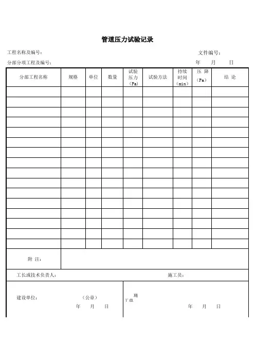 管道压力试验记录表