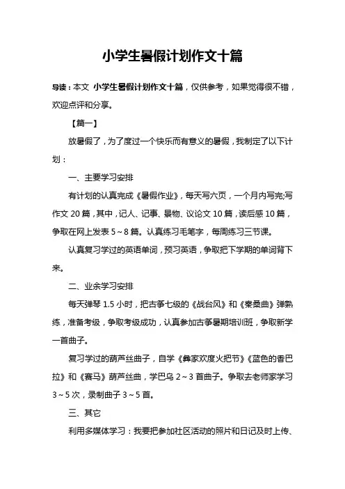 小学生暑假计划作文十篇