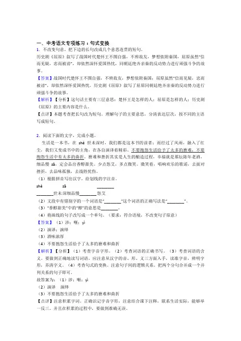 【精品】中考 语文 句式变换训练试题及解析