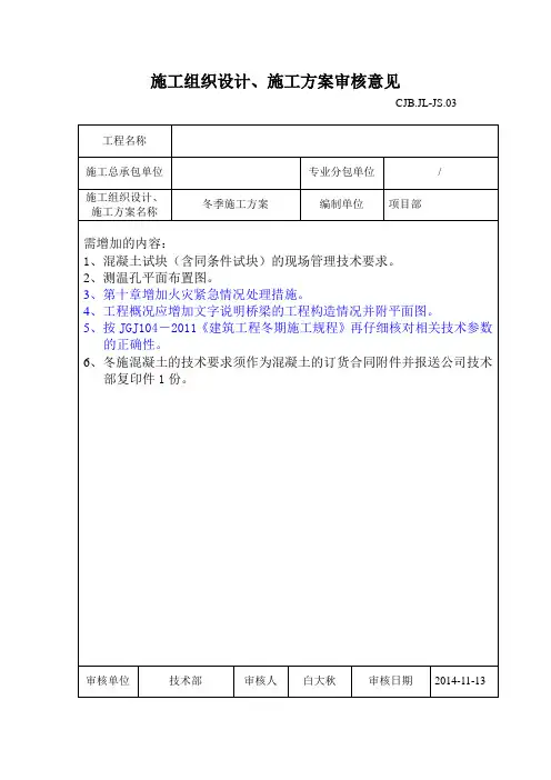 施工组织设计、施工方案审核意见