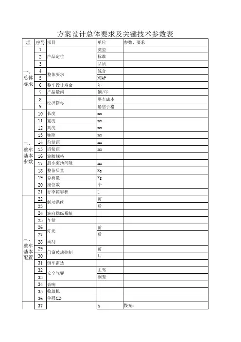 电动汽车方案设计总体要求及关键技术参数表格式