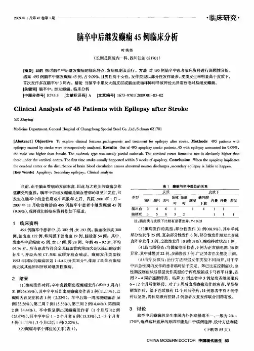 脑卒中后继发癫痫45例临床分析