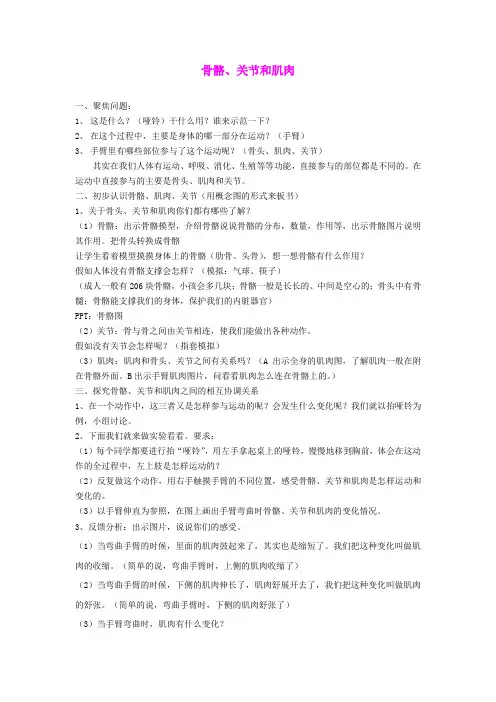 四年级科学上册《骨骼关节和肌肉》教学设计 教科版