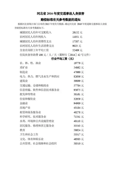 2016人身损害赔偿标准(河北)