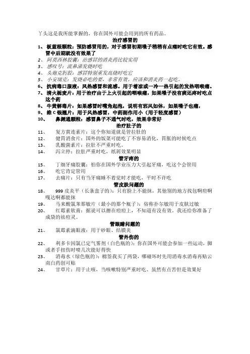 给女朋友的出国药品清单