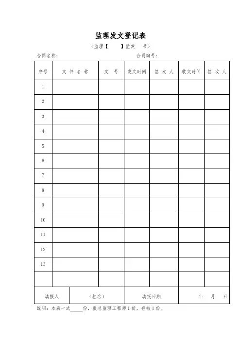 监理发文登记表