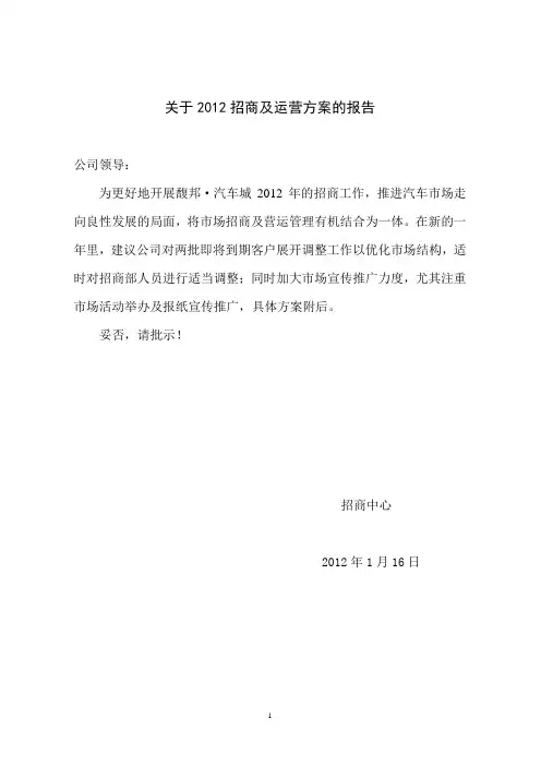 汽车城招商及运作方案
