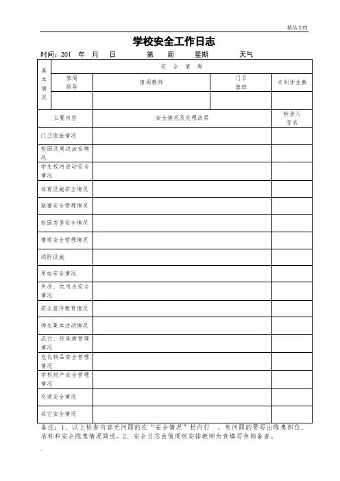学校安全工作日志