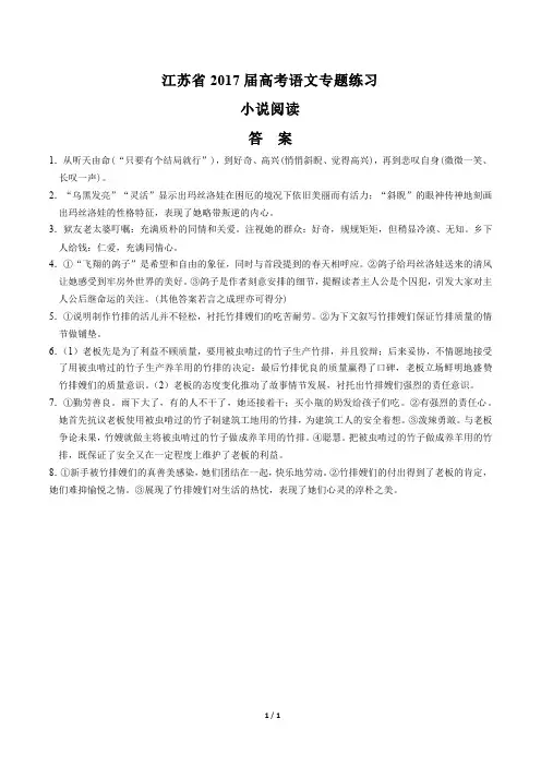 【江苏省】2017届高考语文-小说阅读-专题练习-答案
