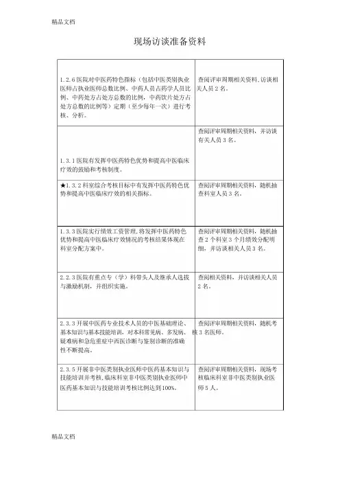 中医医院三甲现场访谈需准备资料复习过程