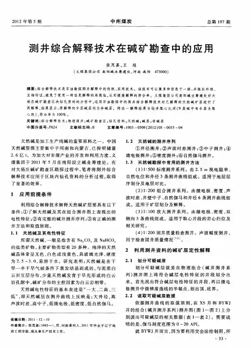 测井综合解释技术在碱矿勘查中的应用
