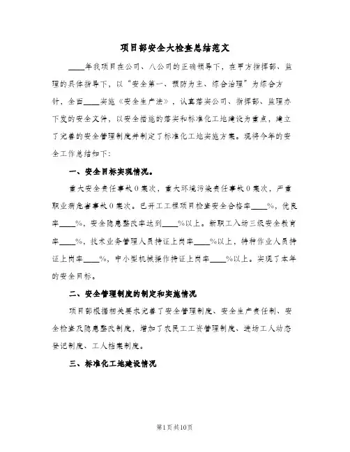 项目部安全大检查总结范文（二篇）