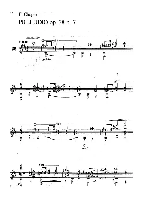 肖邦作品28-7《前奏曲》Prelude,Op28-7;F. Chopin (Tarrega古典吉他谱)