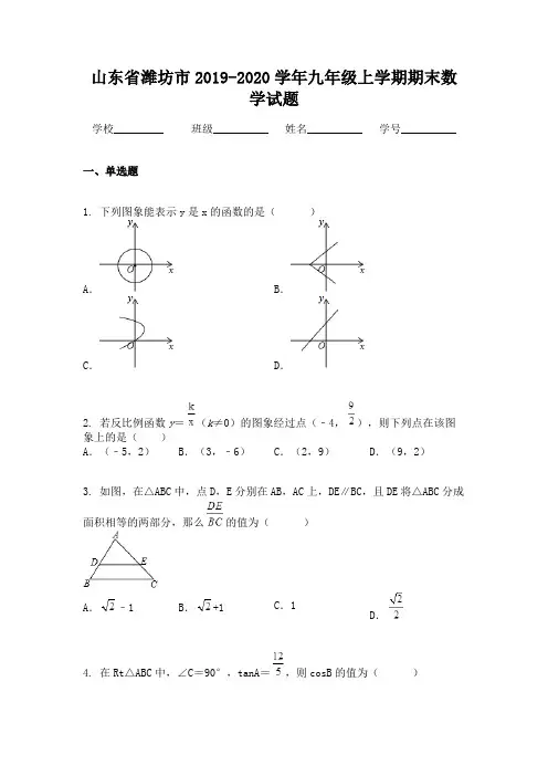 山东省潍坊市2019-2020学年九年级上学期期末数学试题