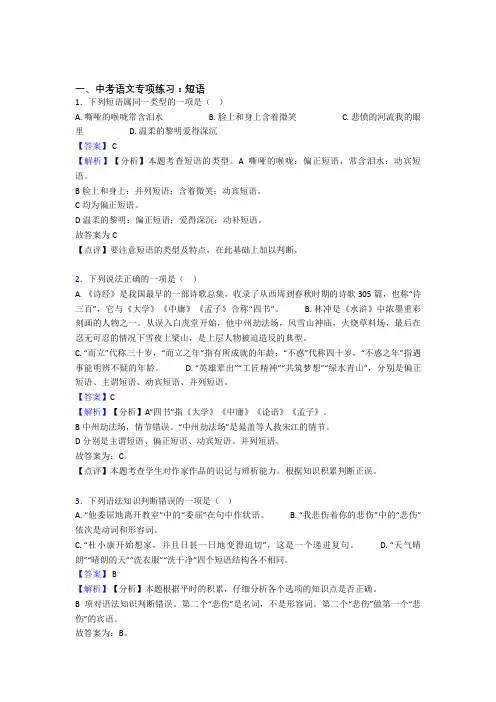 中考 语文期末专题复习 短语训练及答案