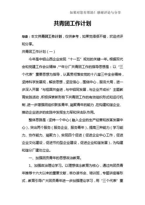 共青团工作计划 2