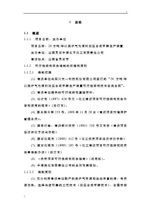 甲醇可行性研究报告-正文
