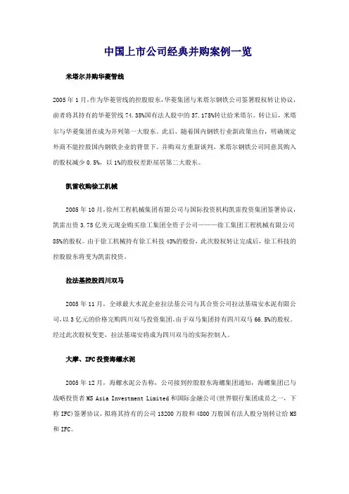 中国上市公司经典并购案例一览