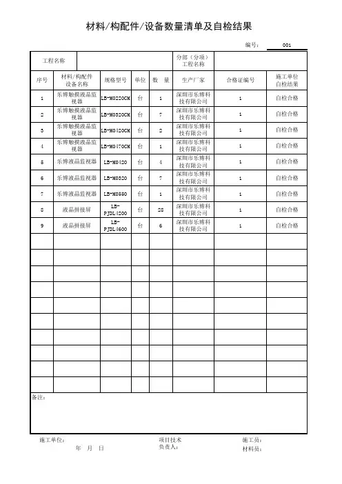 001-材料构配件设备数量清单及自检结果