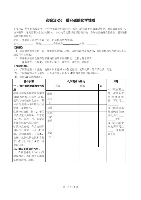 实验活动6《酸、碱的化学性质》教案