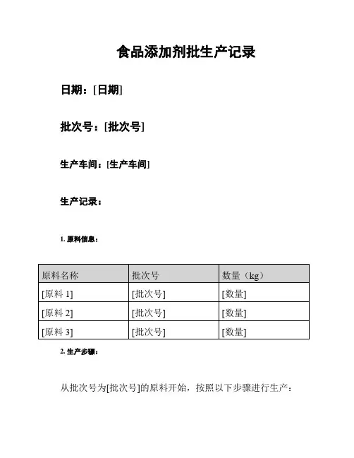 食品添加剂批生产记录