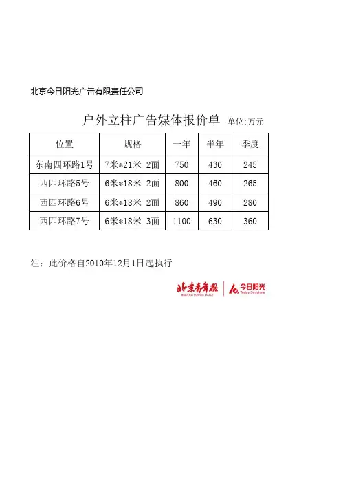 户外广告媒体报价单