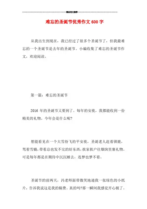 难忘的圣诞节优秀作文600字